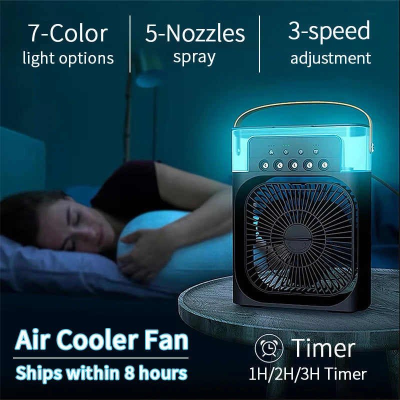 Ventilateur Rafraîchisseur 3-en-1 — Portable avec LED 7 Couleurs