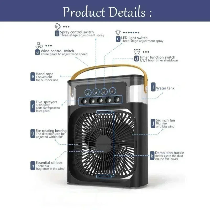 Ventilateur Rafraîchisseur 3-en-1 — Portable avec LED 7 Couleurs