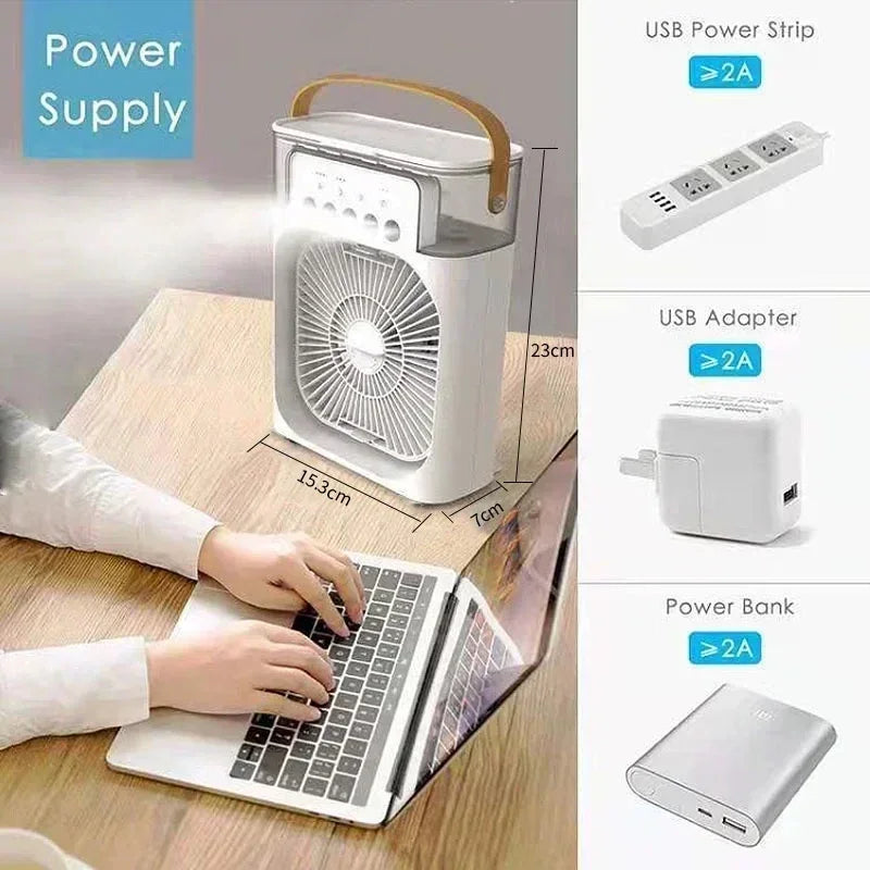 Ventilateur Rafraîchisseur 3-en-1 — Portable avec LED 7 Couleurs